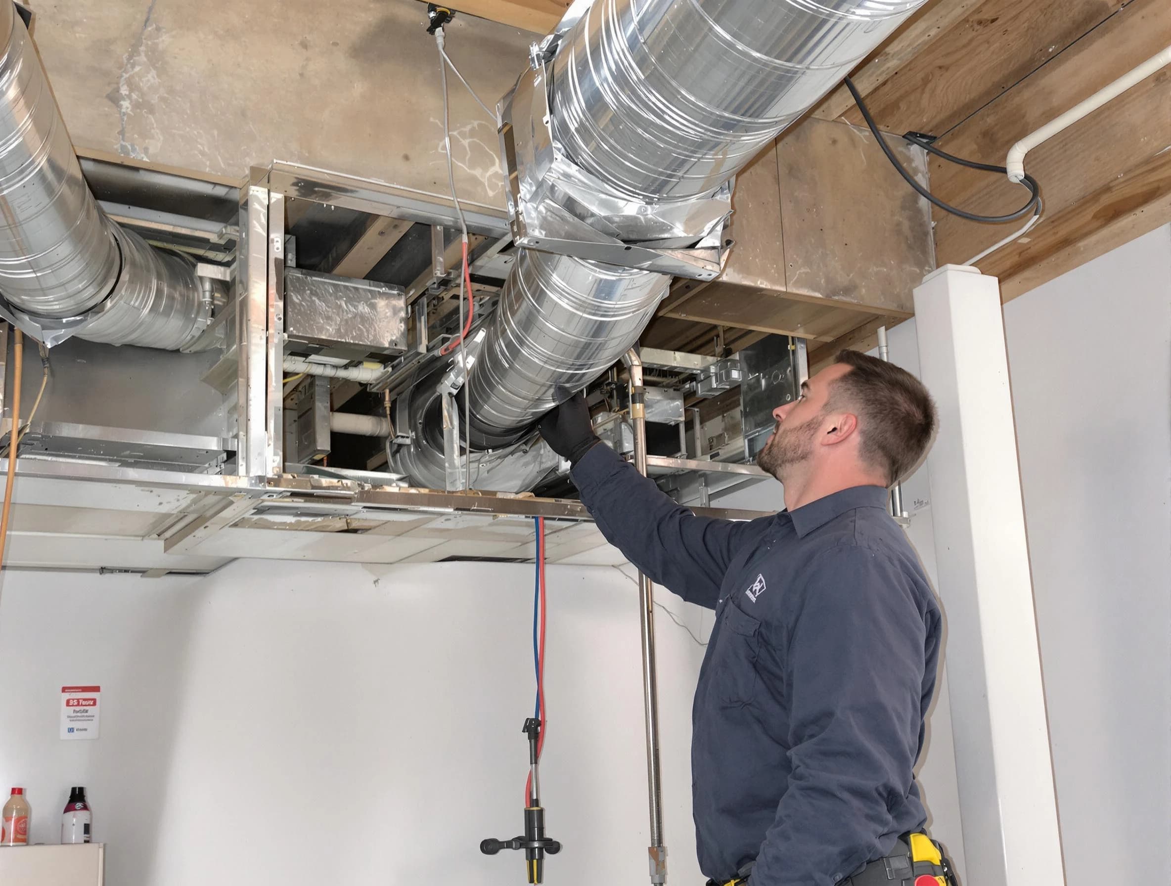 Bernalillo Air Duct Cleaning technician performing professional air duct repair using specialized tools in Bernalillo