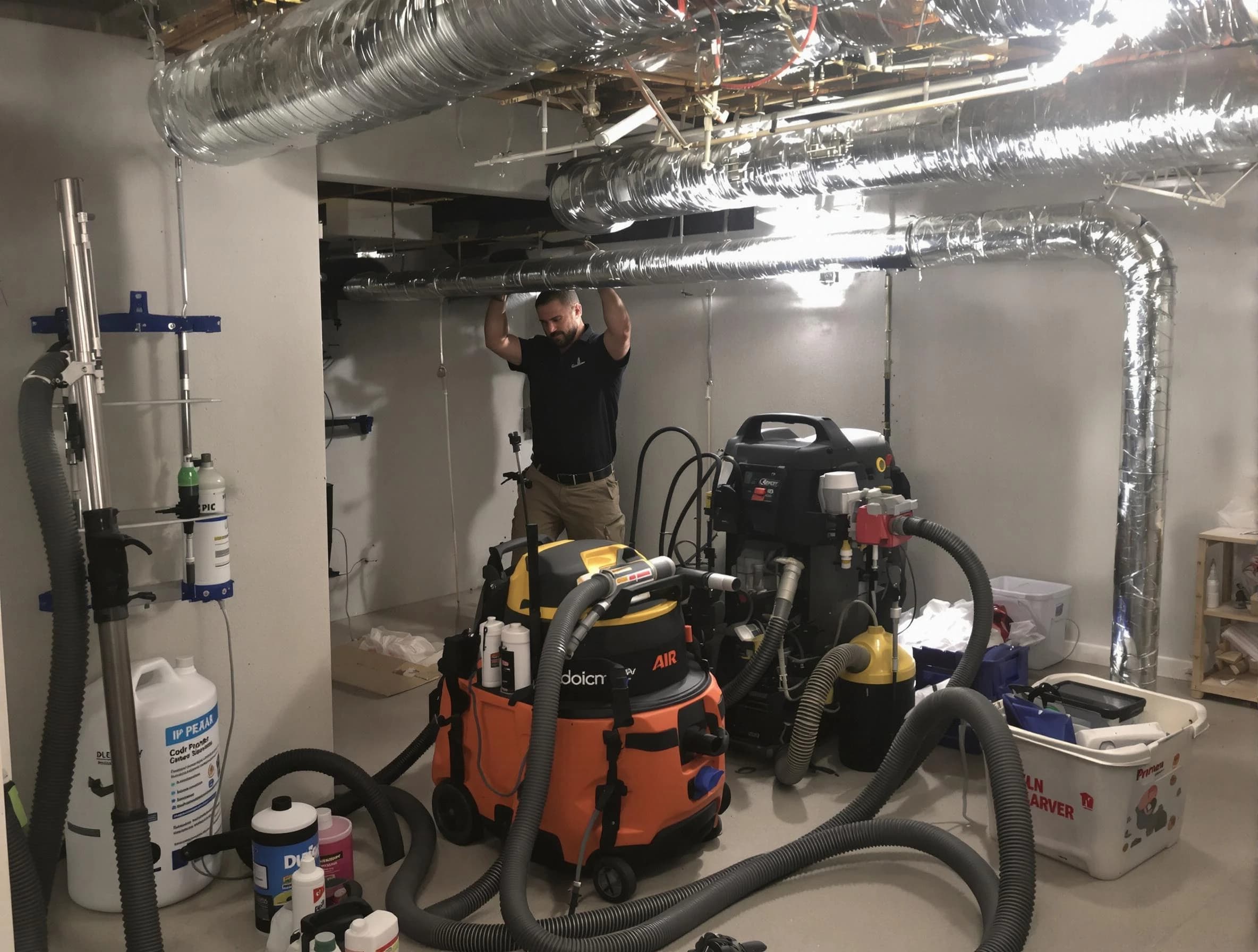 Bernalillo Air Duct Cleaning specialist performing professional mold removal from air ducts using safety equipment in Bernalillo